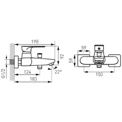 Algeo Square Black/Chrome смеситель для ванны настенный BAQ1BLC - изображение 2