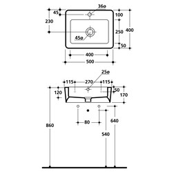 Kerasan Ego 324101*1 - раковина 50х40 с 1 отверстием под смеситель, цвет белый - изображение 2