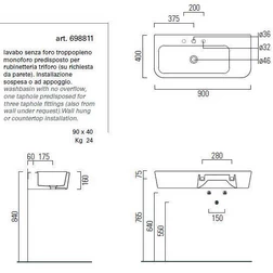 Раковина для ванной на 90 см GSI traccia L 698811 - изображение 5