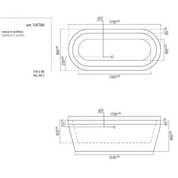 Ванна акриловая свободностоящая GSI traccia VAT80 180 см на 80 см - изображение 3