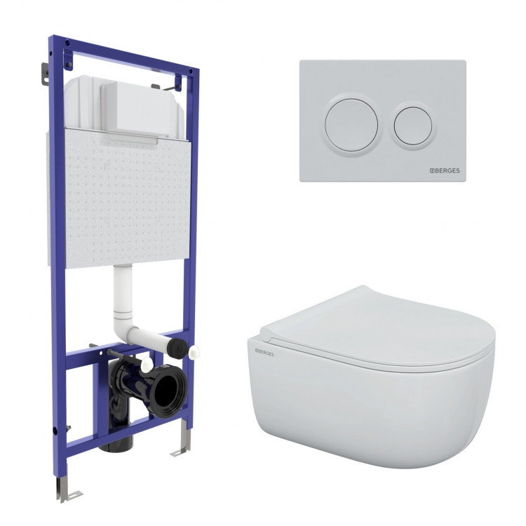 Инсталляция NOVUM 525, кнопка L5, унитаз FLOE S Rimless, сиденье дюропласт Floe S Slim SO