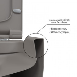 Унитаз BERGES подвесной EGO XL матовый серый Rimless 54 см, сиденье EGO XL Slim SO матовый серый, микролифт, быстросъем - изображение 3
