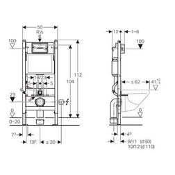 Geberit Duofix монтажный элемент для подвесного унитаза, H112, для клавиш Delta, 12 см, фронтальное управление,UP100 111.153.00.1 - изображение 2