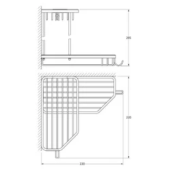 Полочка-решетка с крючками угловая 2-х ярусная 20/20 cm (хром) (FBS) - изображение 2