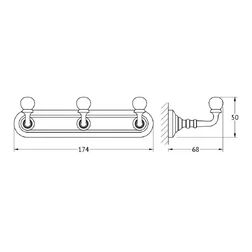 Планка с 3-мя крючками 17 cm (античная медь) (3SC) - изображение 2
