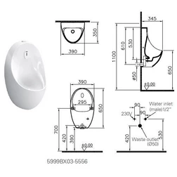 Настенный писсуар с автоматическим смыванием без ободка Vitra Arkitekt Rim-ex (5999B003) - изображение 3